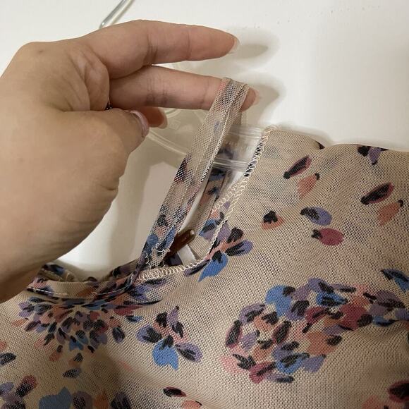 Free People Briella Midi tan floral dotted cinch side slit Dress XS -read - Picture 4 of 9